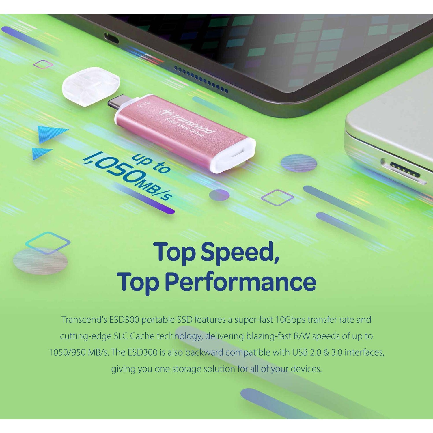 Portable Mini SSD ESD300C USB-C 500Gb 10Gbps (R1050/W950 Mb/s) Silver