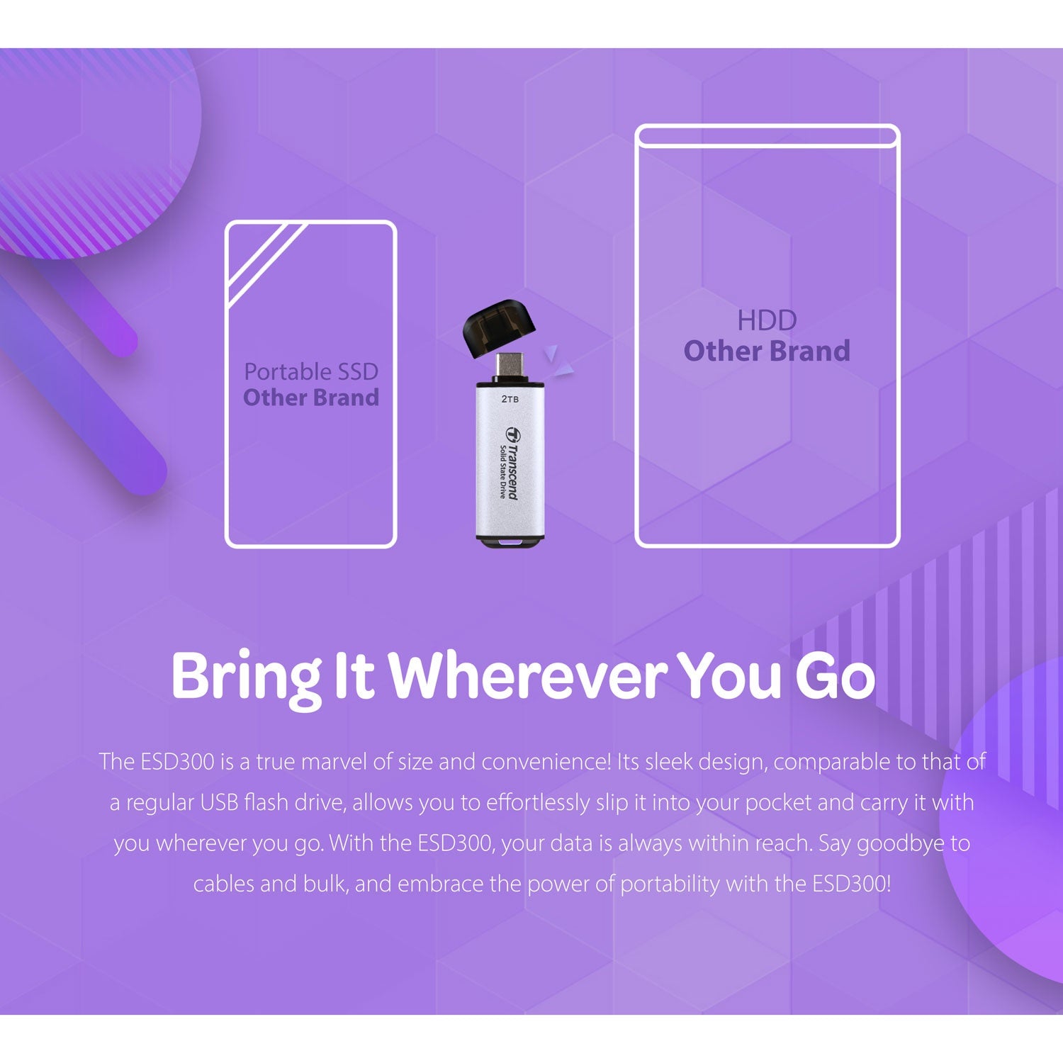 Portable Mini SSD ESD300C USB-C 500Gb 10Gbps (R1050/W950 Mb/s) Silver