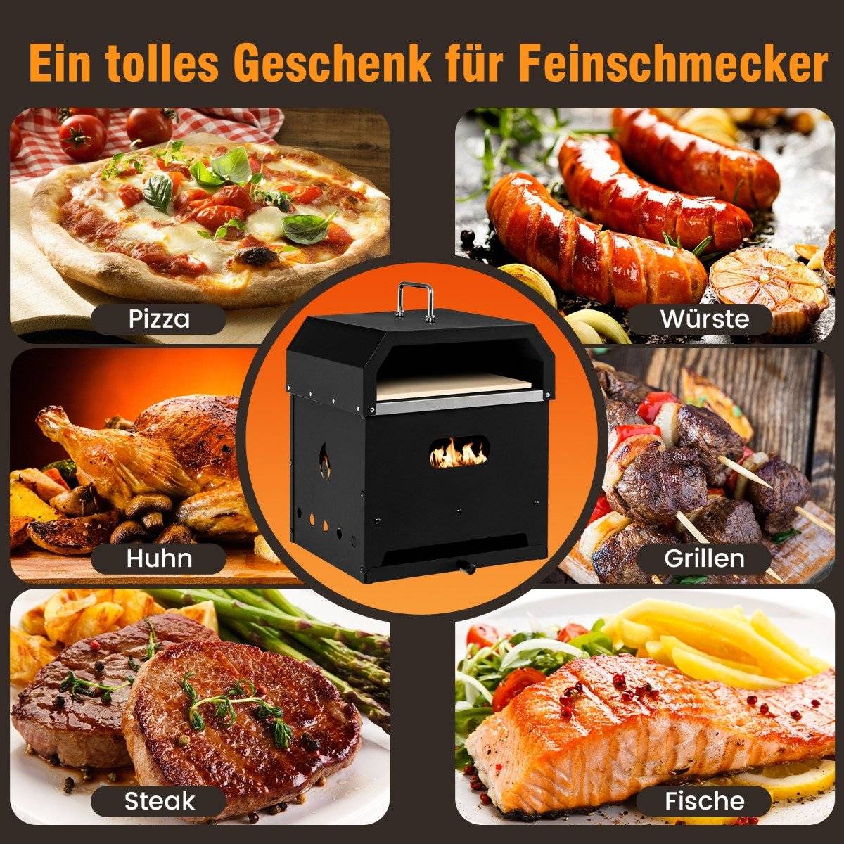 Portable Multi-Purpose 4-in-1 Pizza Oven with Cover & 2 Layer Black