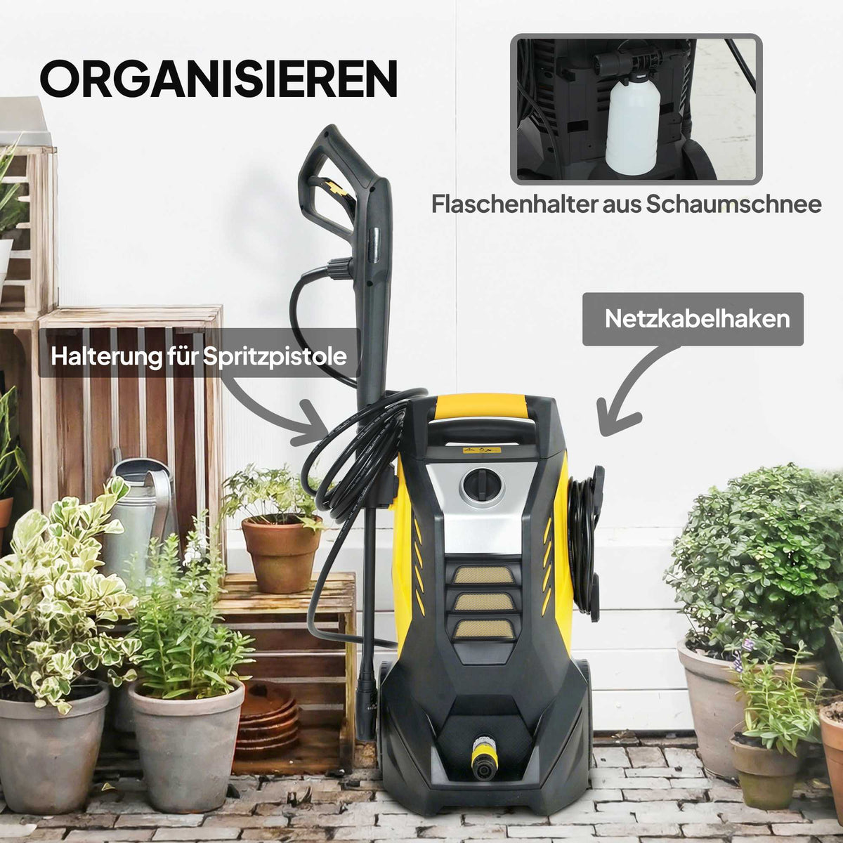 Portable Pressure Washer, 1800W, 135 Bar, Adjustable Nozzle