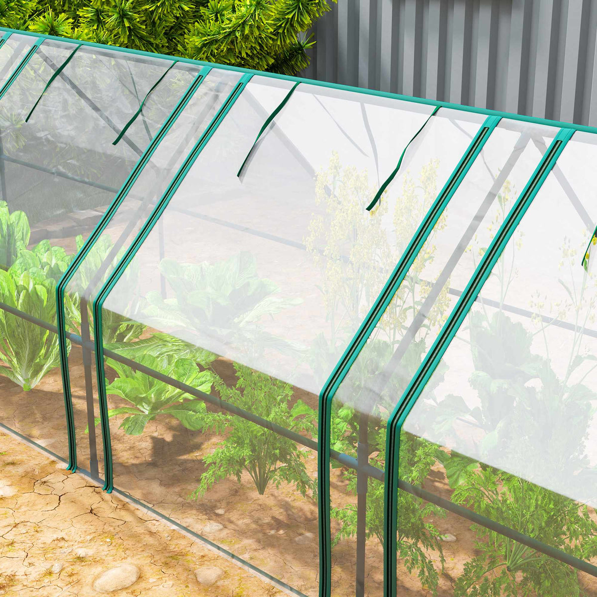 Portable Steel Greenhouse with Zipper Doors, 360x90x90 cm
