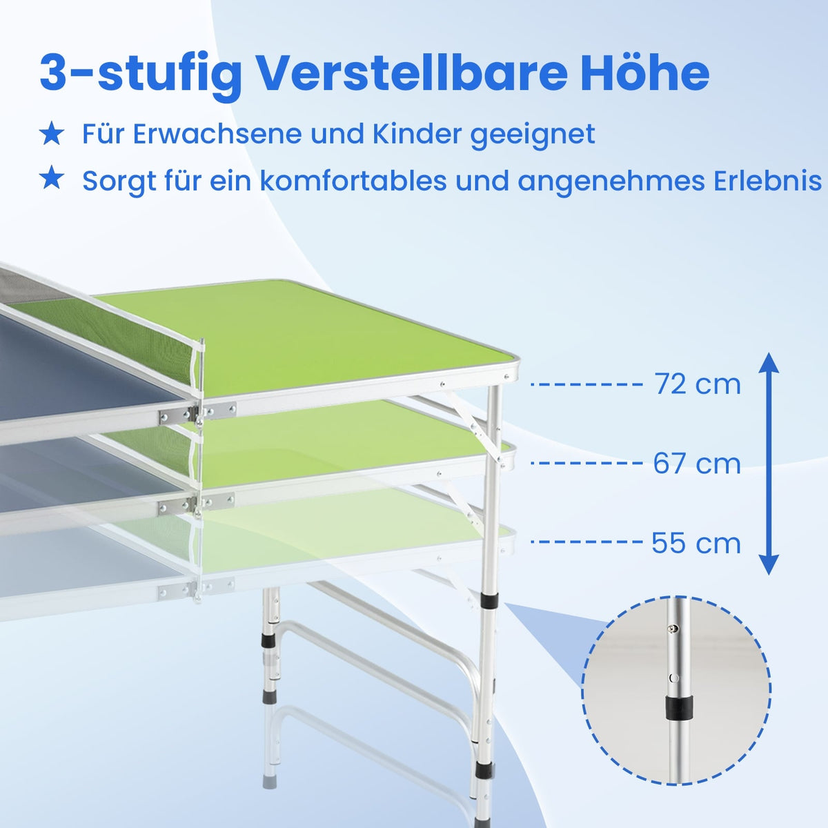 Portable Table Tennis Table Set, 120 x 76 cm, Adjustable Height