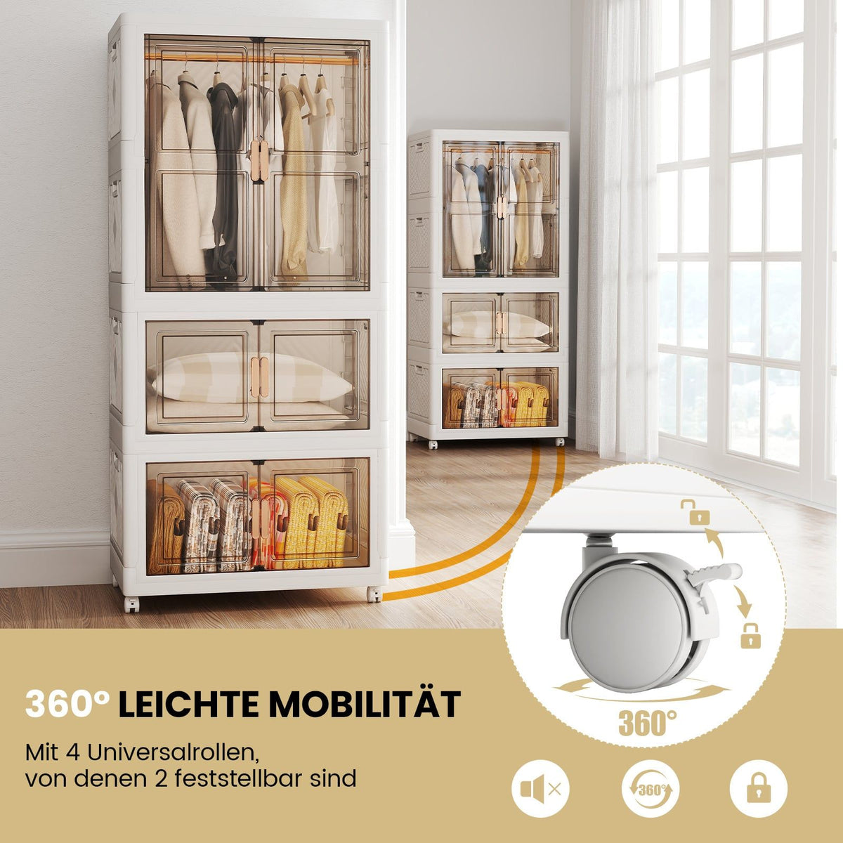 Portable Wardrobe with 10 Hangers, 421L, Wheels, Foldable