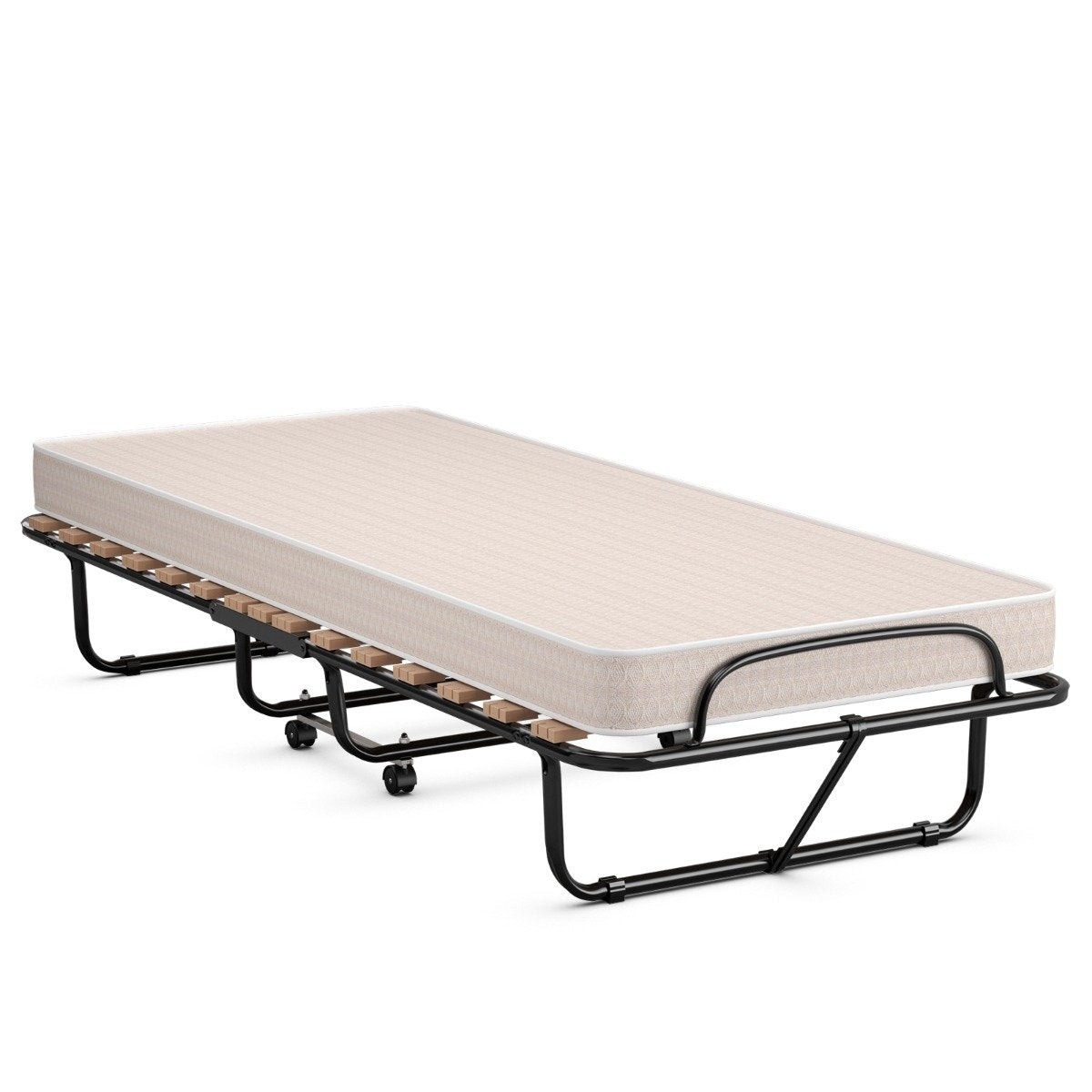 Portable guest bed on wheels with memory foam mattress 80 x 190 x 33 cm light beige made in Italy Origin: Italy