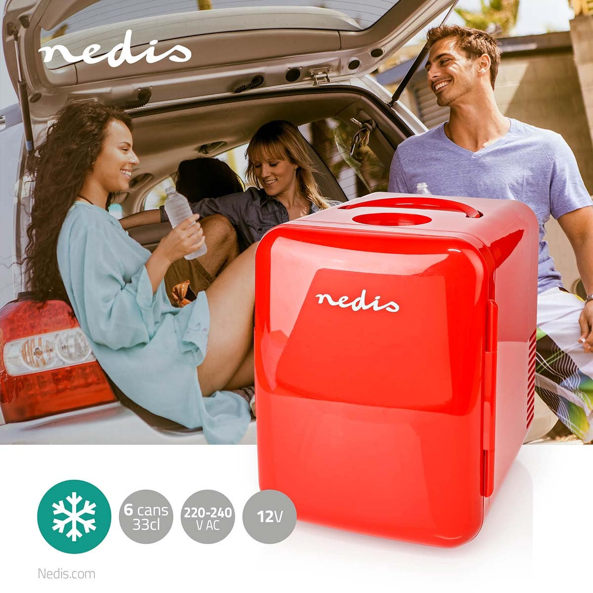 Portable mini fridge | 4 l | 12 V DC / 100 - 240 V AC | RED