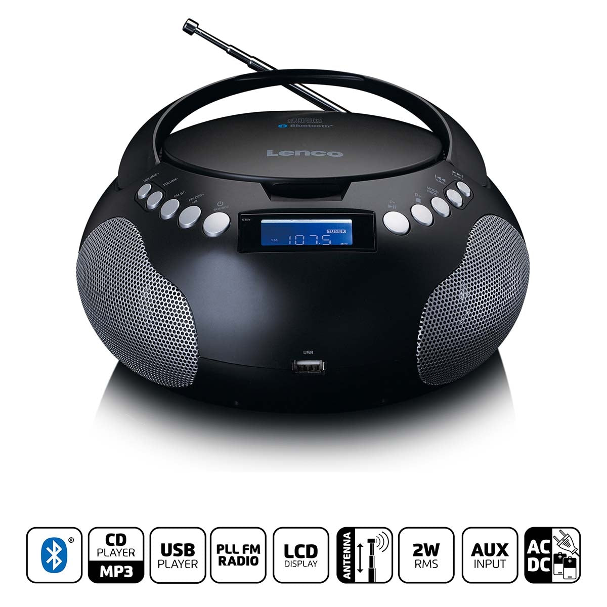 Portable radio CD/MP3 with USB and Bluetooth Black