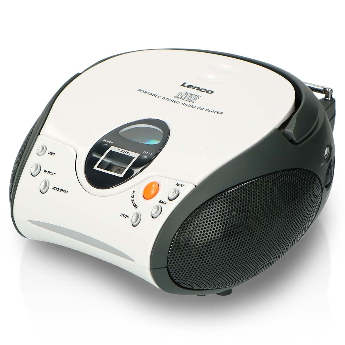 Portable stereo FM radio with CD White