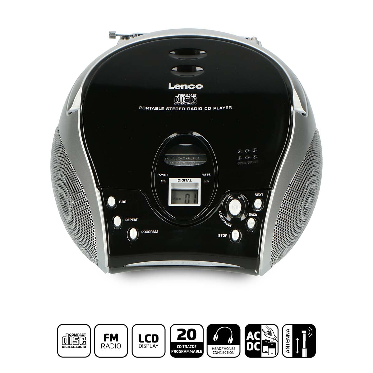 Portable stereo FM radio with CD player Black/silver
