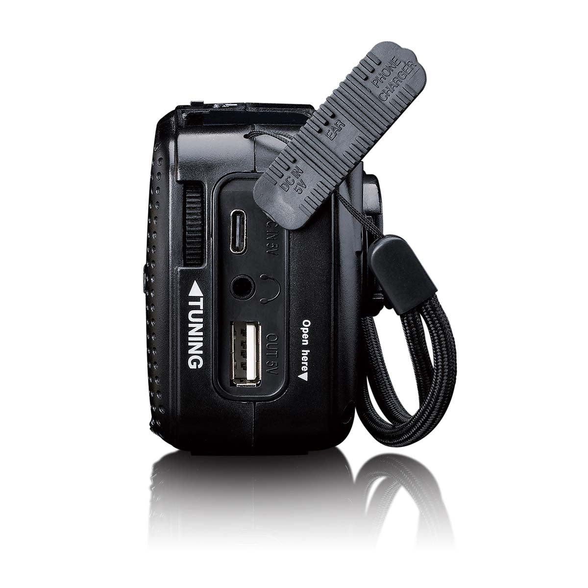 Portable wind-up emergency radio flashlight and power bank in one Black