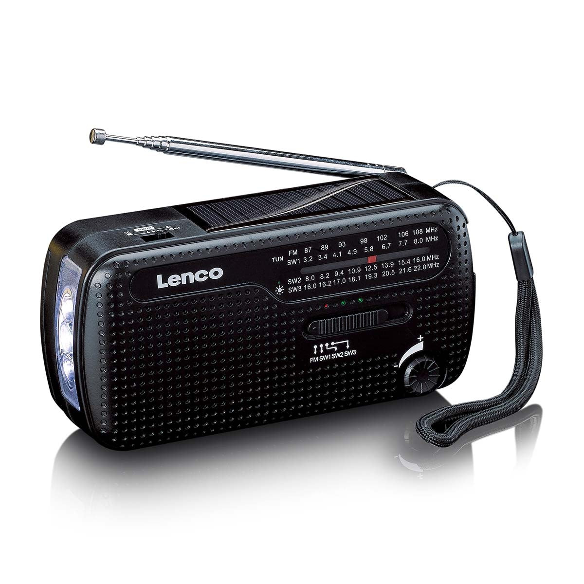Portable wind-up emergency radio flashlight and power bank in one Black