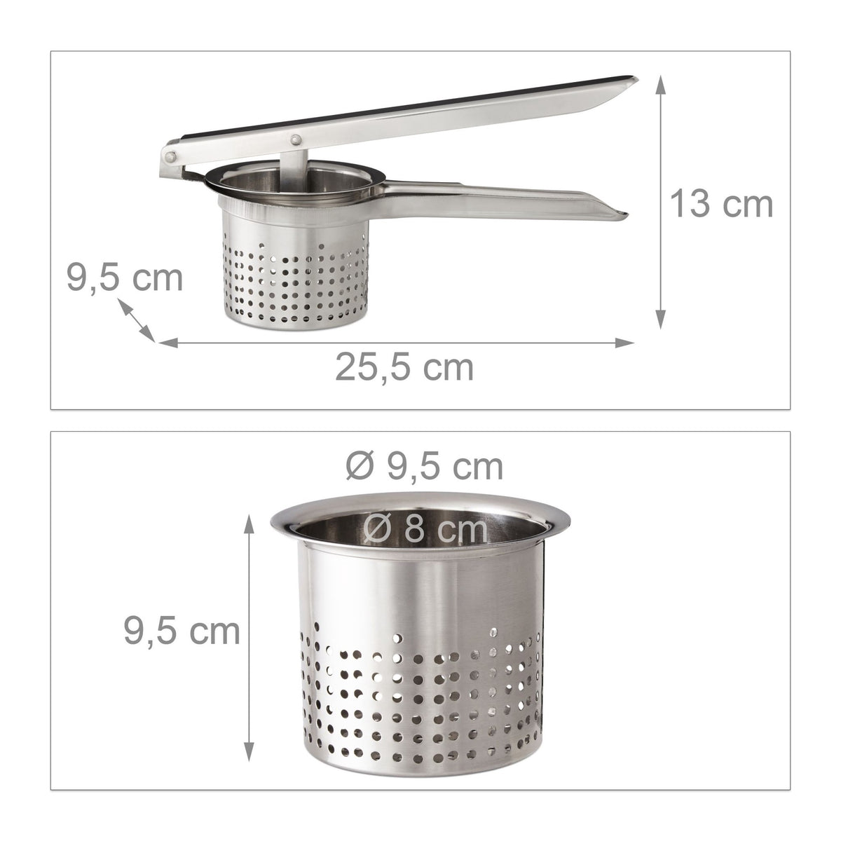 Potato and Spaetzle Press, Stainless Steel, Potato Masher, Potato Ricer, Silver
