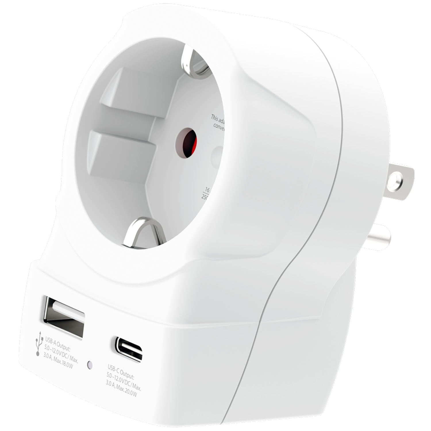 Power Adapter EU to US, USB-A/USB-C, 20W PD Grounded