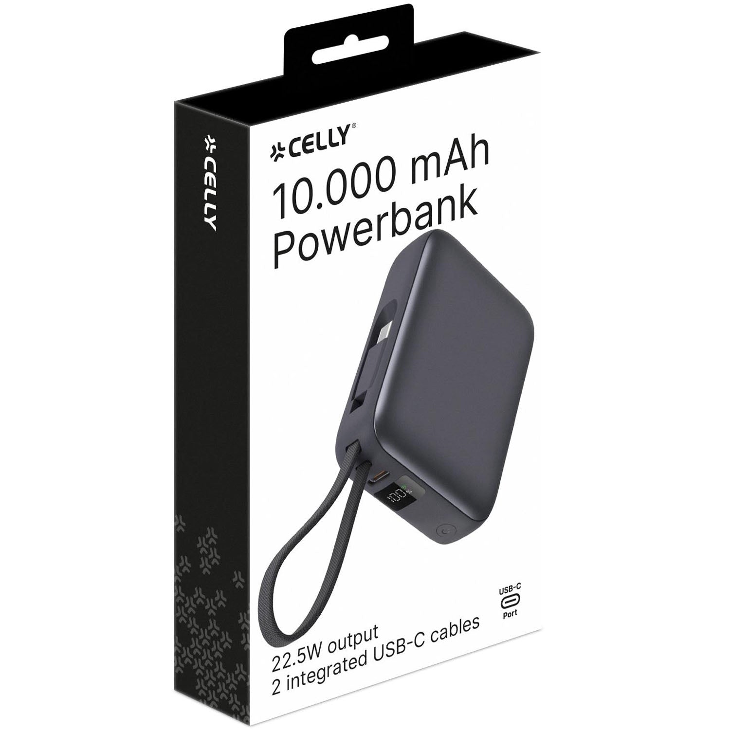 Power Bank 10000mAh 22.5W PD, Dual USB-C Cables, Black