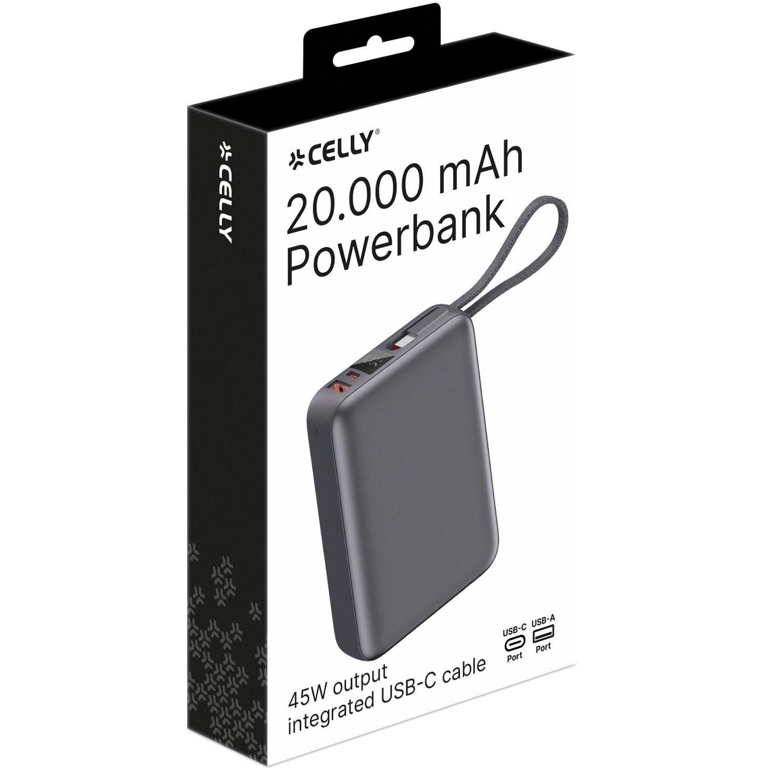 Power Bank 20000mAh 45W PD, Built-In USB-C Cable