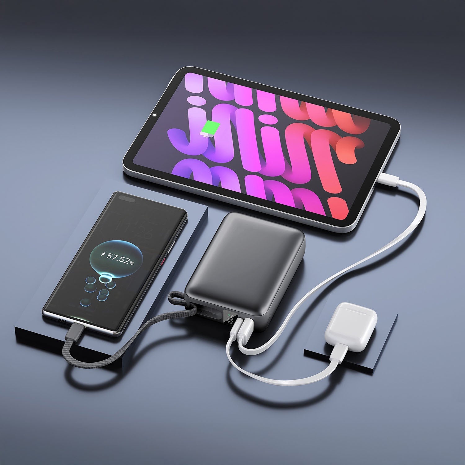 Power Bank 20000mAh 45W PD, Built-In USB-C Cable