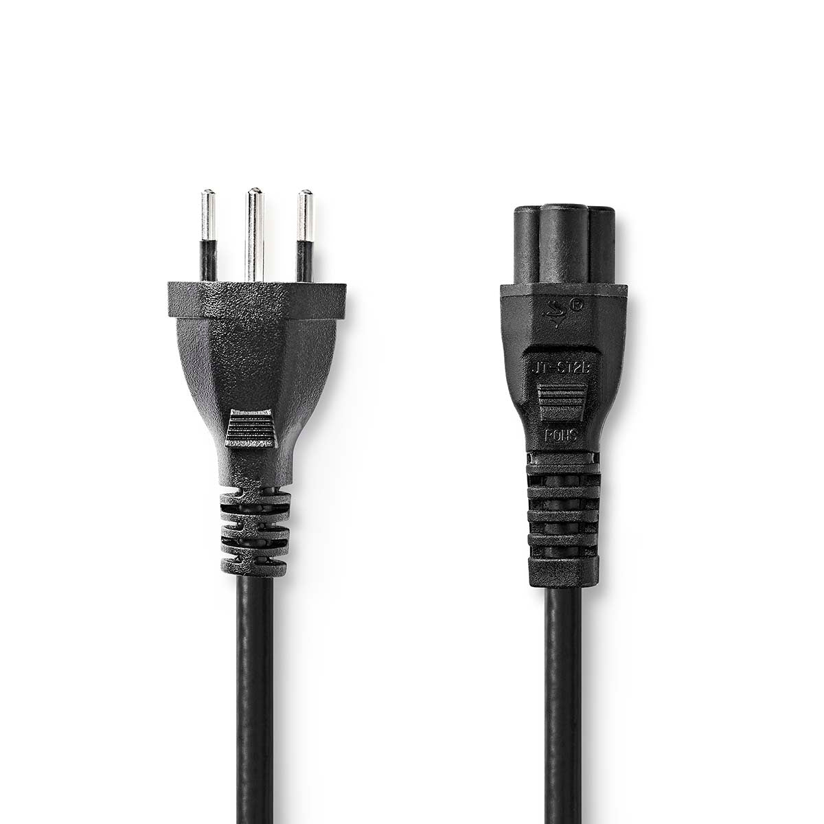 Power Cable | CH Type 12 | IEC-320-C5 | Straight | Straight | Nickel Plated | 2.00 m | Round | PVC | Black | Label