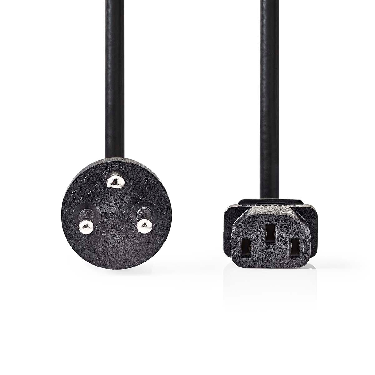 Power Cable | Denmark Male | IEC-320-C13 | Straight | Straight | Nickel Plated | 2.00 m | Round | PVC | Black | Label