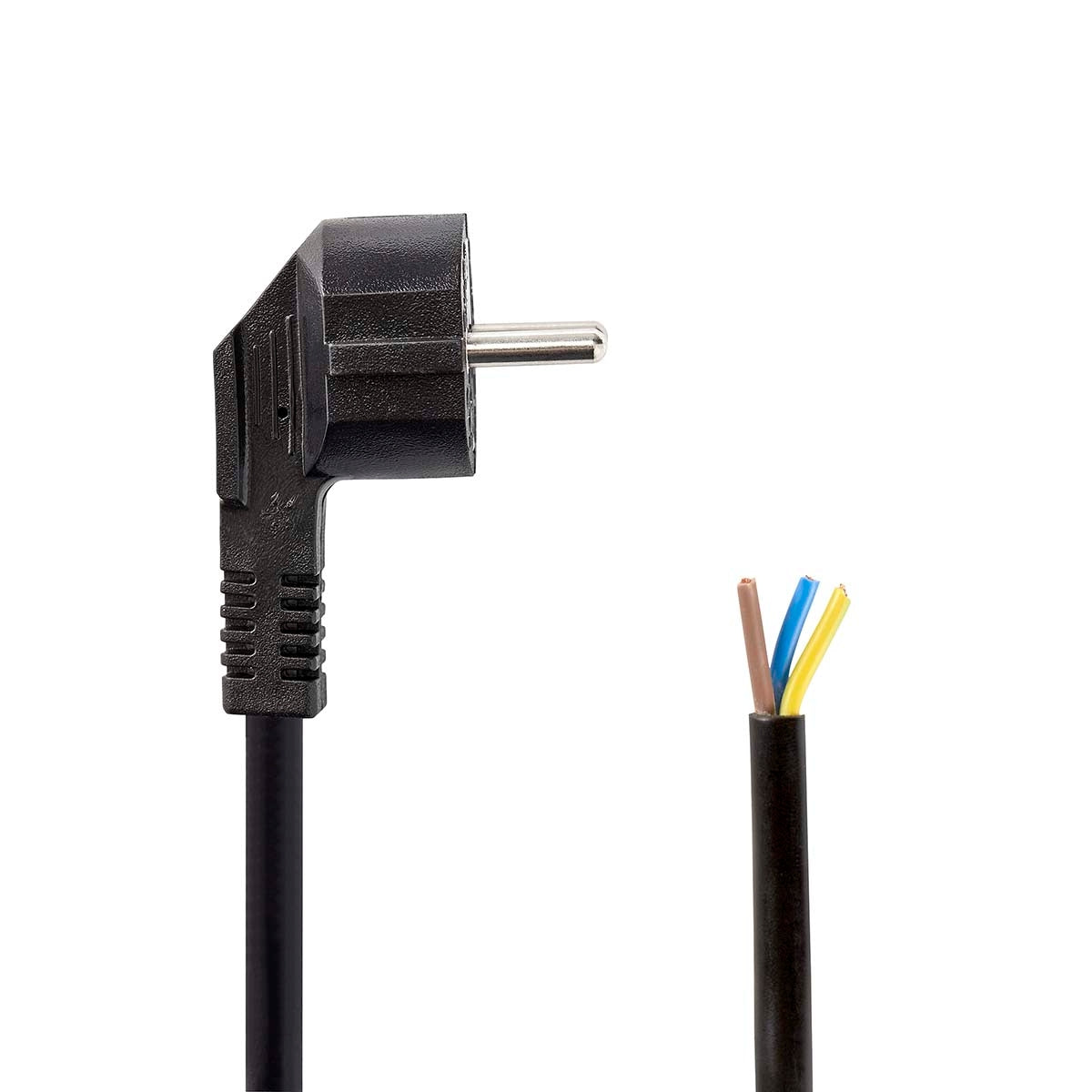 Power Cable | Plug with earth contact male | Open | Angled | Straight | Nickel Plated | 2.00 m | Round | PVC | Black | Label