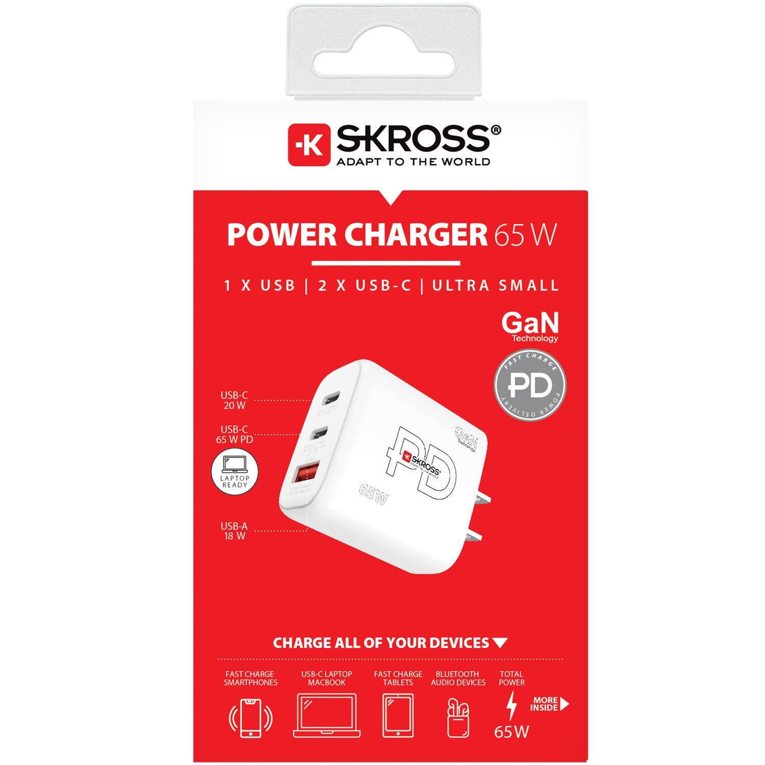 Power Charger US/Japan etc. 2xUSB-C PD + 1xUSB-A GaN 65W