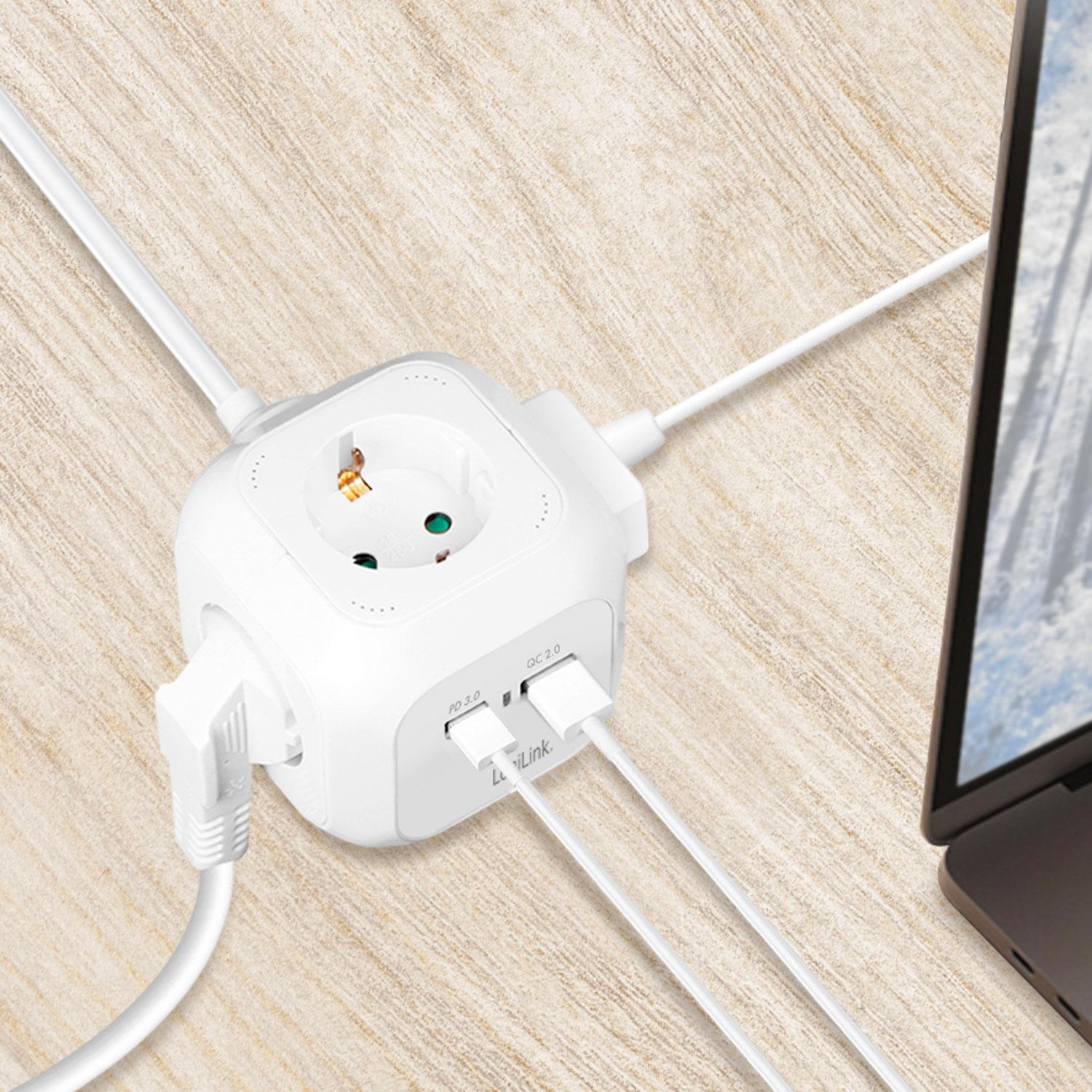 Power Cube Multi-branch socket + USB-A/USB-C PD 20W