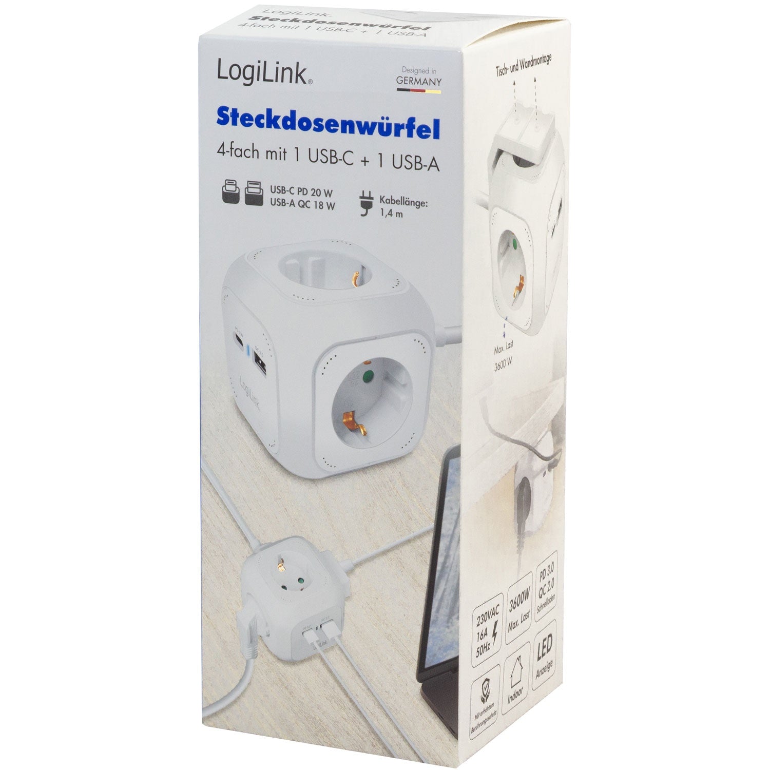Power Cube Multi-branch socket + USB-A/USB-C PD 20W