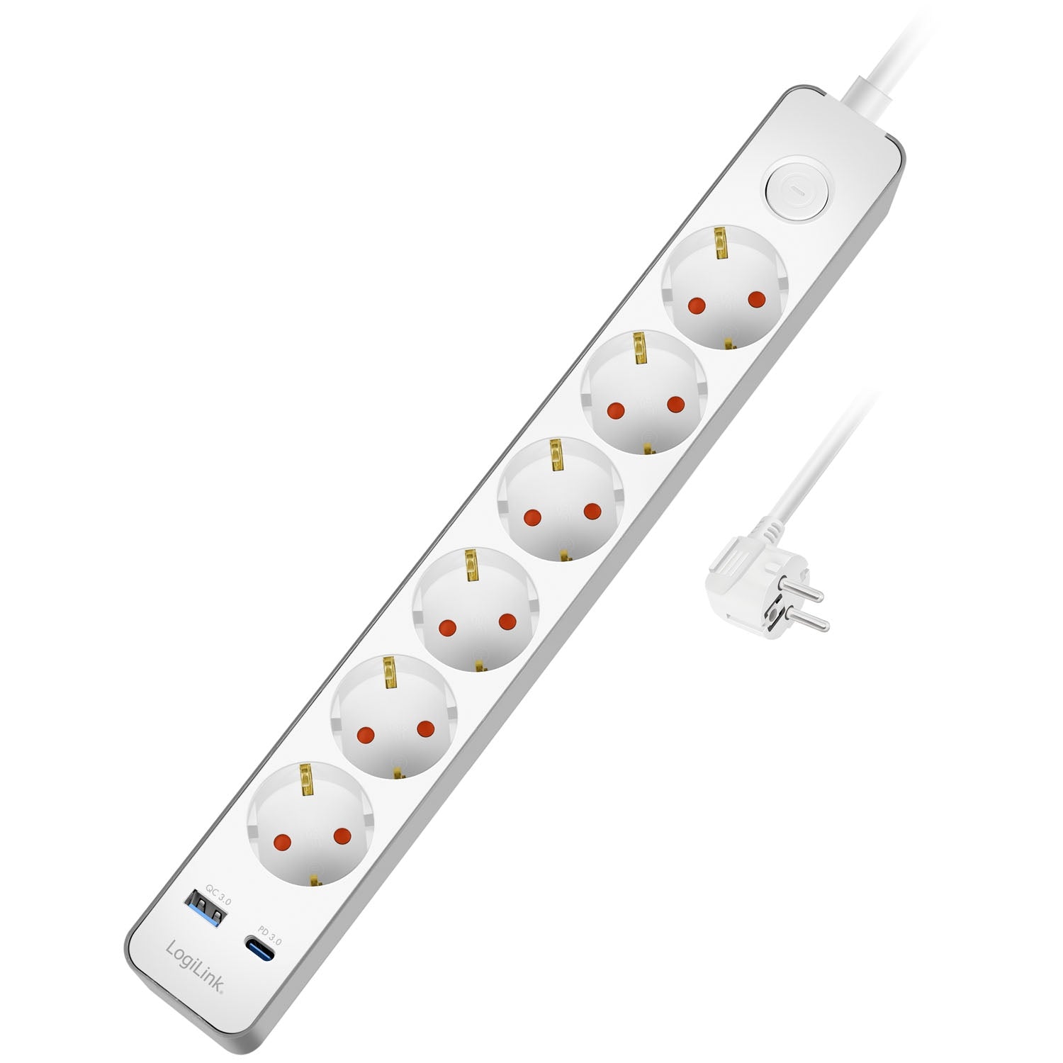 Power Strip 6-Way + USB-A/USB-C PD 20W, Switch, 1.4m, White