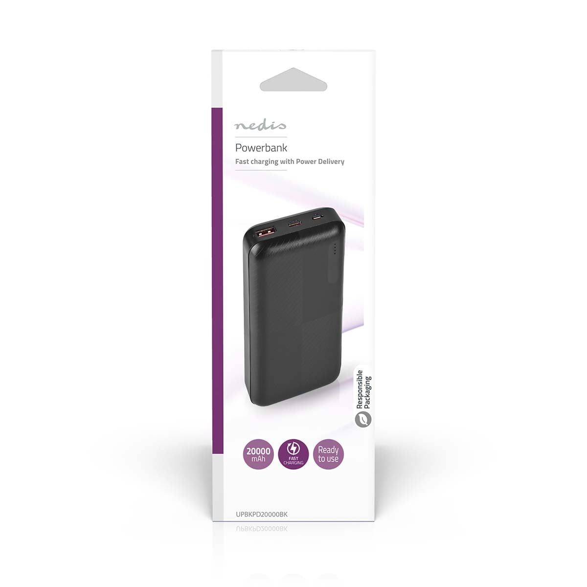 Power bank | 20000 mAh | 1.5 / 2.0 / 3.0 A | Number of outputs: 2 | Output connection: 1x USB-A / 1x USB-C™ | Input connection: 1x Micro USB / 1x USB-C™ | PD2.0 18W | Lithium polymer