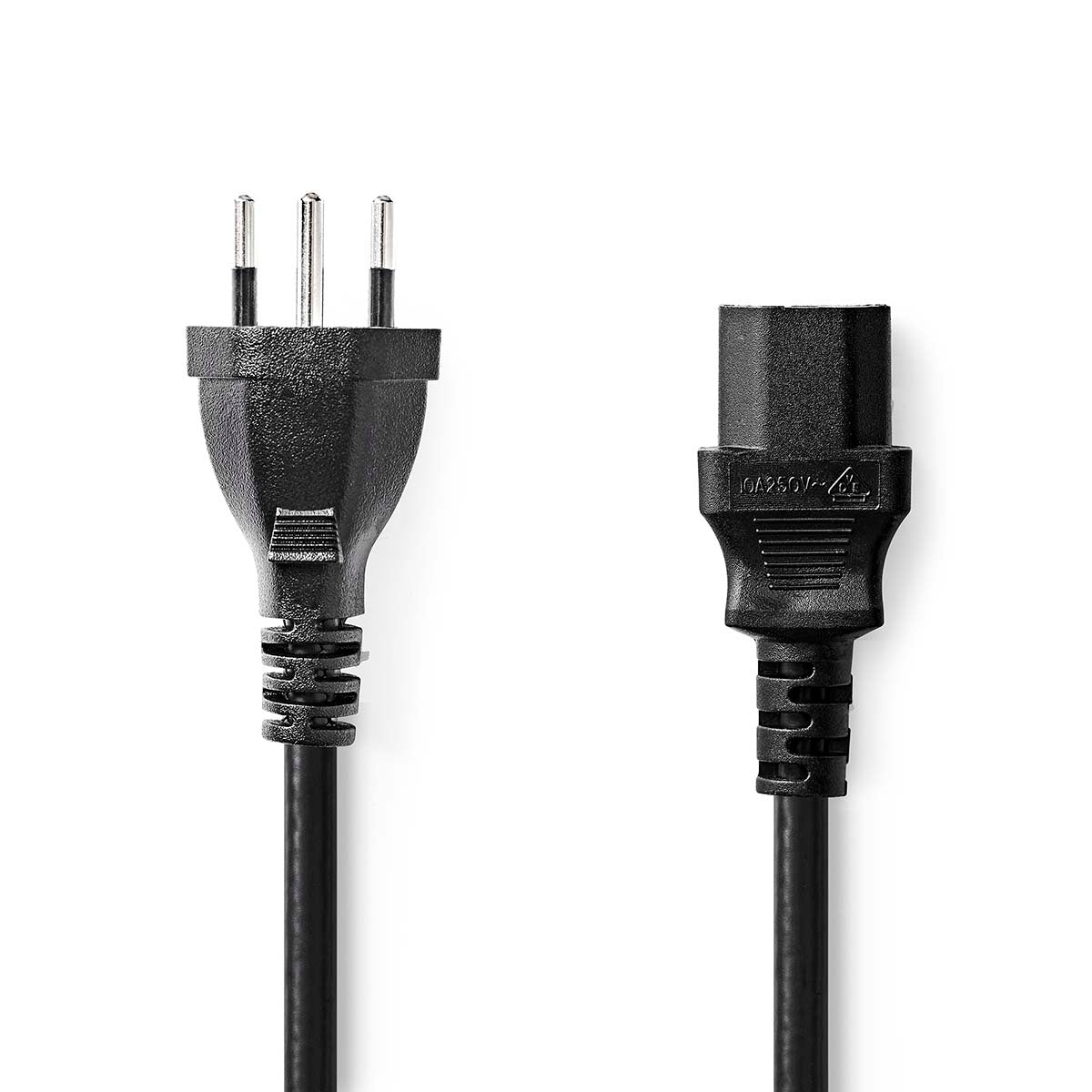 Power cable | CH type 12 | IEC-320-C13 | Straight | Straight | Nickel Plated | 2.00 m | Round | PVC | Black | Label