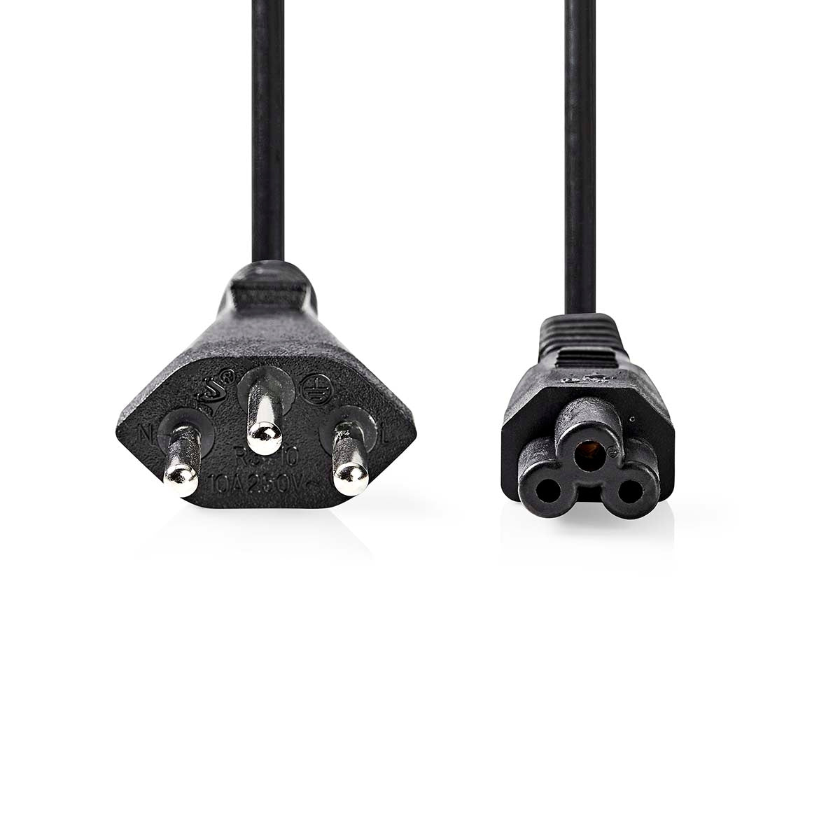 Power cable | CH type 12 | IEC-320-C5 | Straight | Straight | Nickel plated | 2.00 m | Round | PVC | Black | Envelope