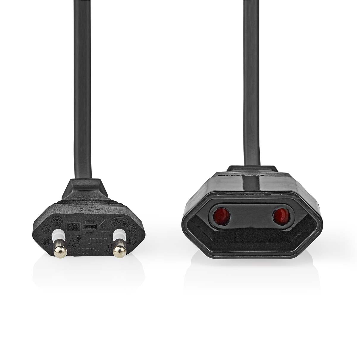 Power cable | Euro Man | Euro Female | Straight | Straight | Nickel Plated | 2.00 m | Round | PVC | Black | Label