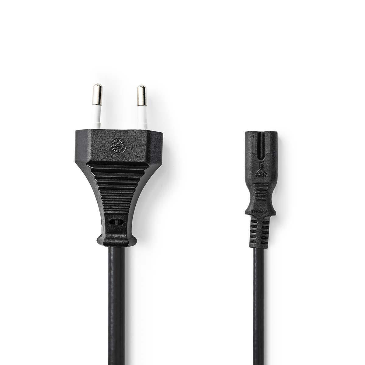 Power cable | Euro Man | IEC-320-C7 | Straight | Straight | Nickel Plated | 3.00 m | Flat | PVC | Black | Box