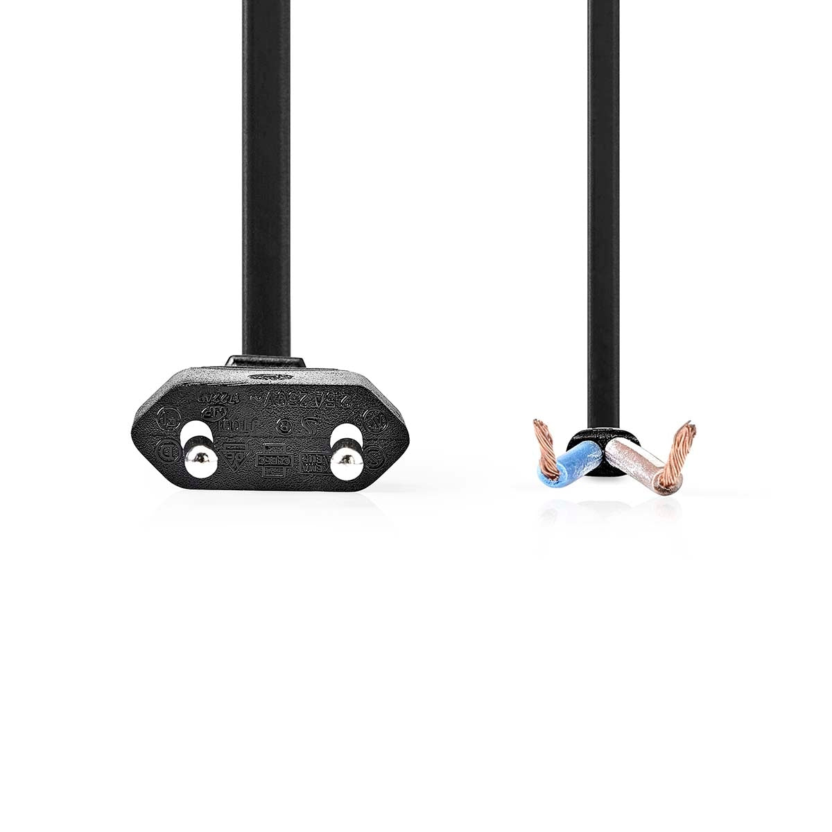 Power cable | Euro Man | Open | Straight | Straight | Nickel Plated | 3.00 m | Flat | PVC | Black | Label