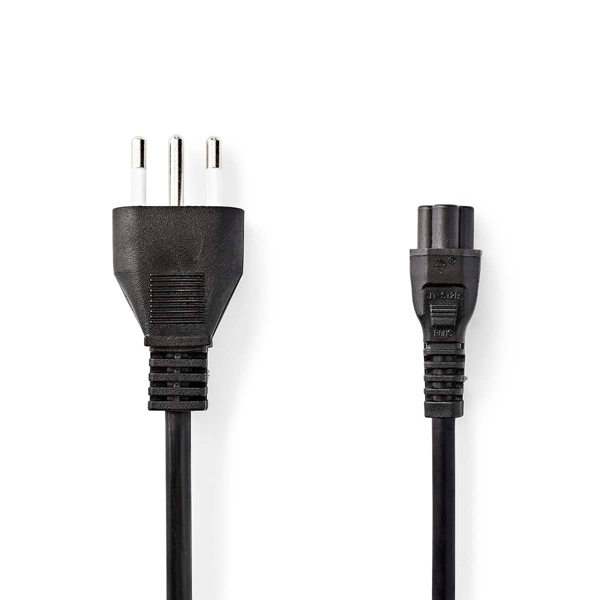 Power cable | Italy Male | IEC-320-C5 | Straight | Straight | Nickel Plated | 2.00 m | Round | PVC | Black | Label