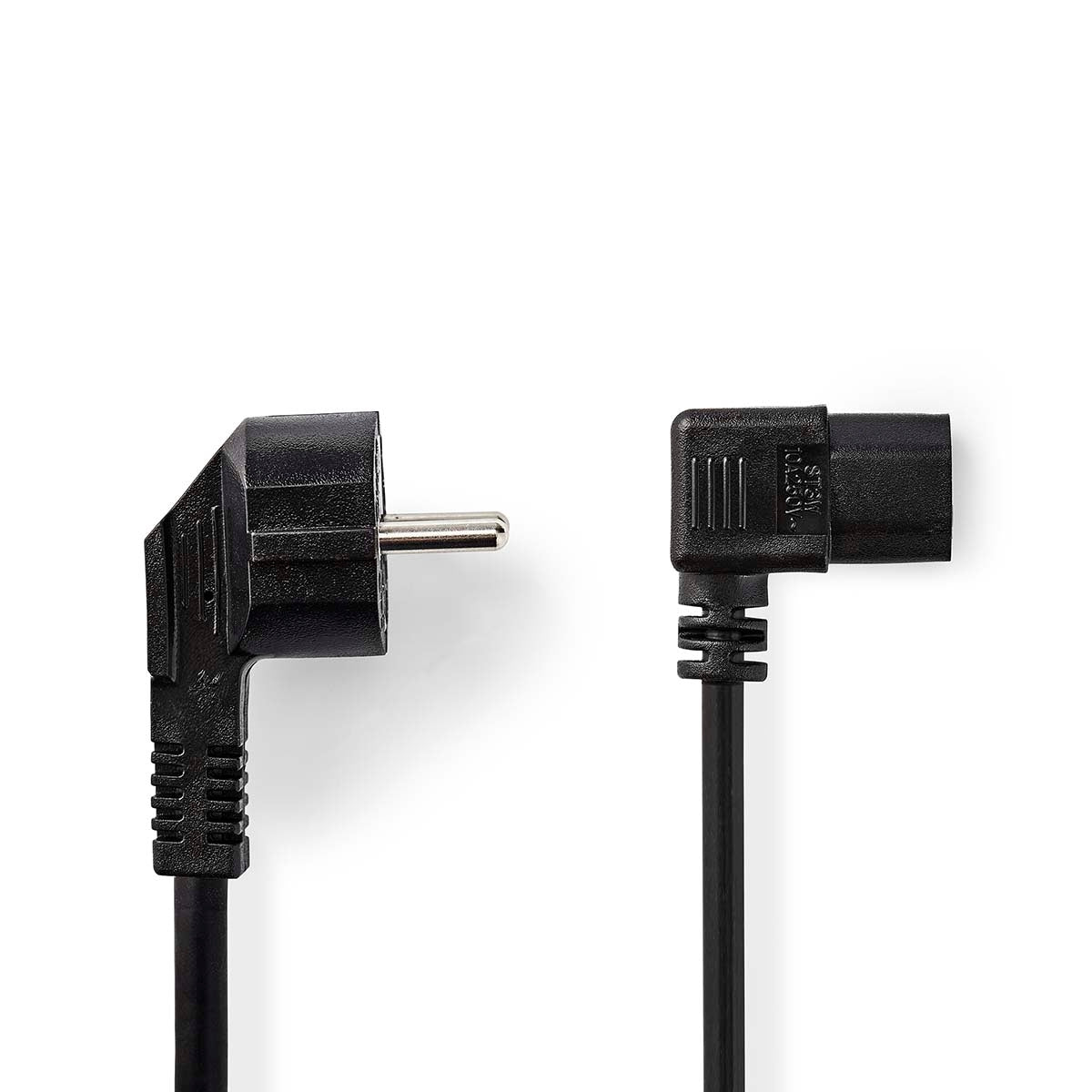 Power cable | Power connector Male | IEC-320-C13 | Angled | Angled | Nickel Plated | 2.00 m | Round | PVC | Black | Label