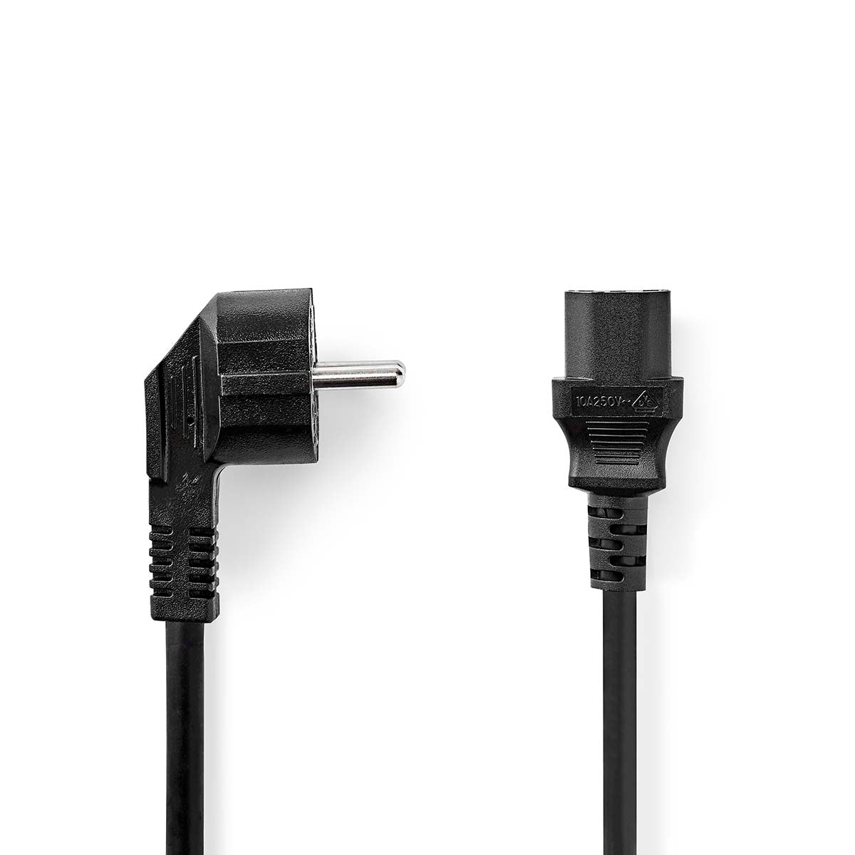 Power cable | Power connector Male | IEC-320-C13 | Angled | Straight | Nickel Plated | 2.00 m | Round | PVC | Black | Cardboard box with window