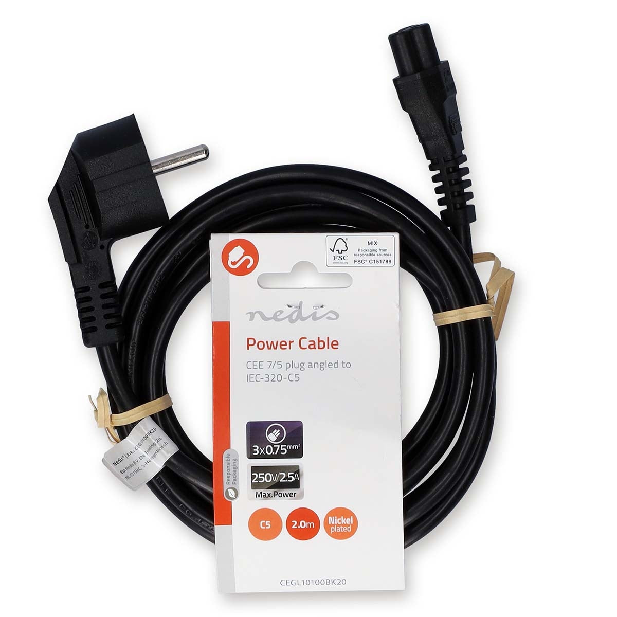 Power cable | Power connector Male | IEC-320-C5 | Angled | Straight | Nickel Plated | 2.00 m | Round | PVC | Black | Label