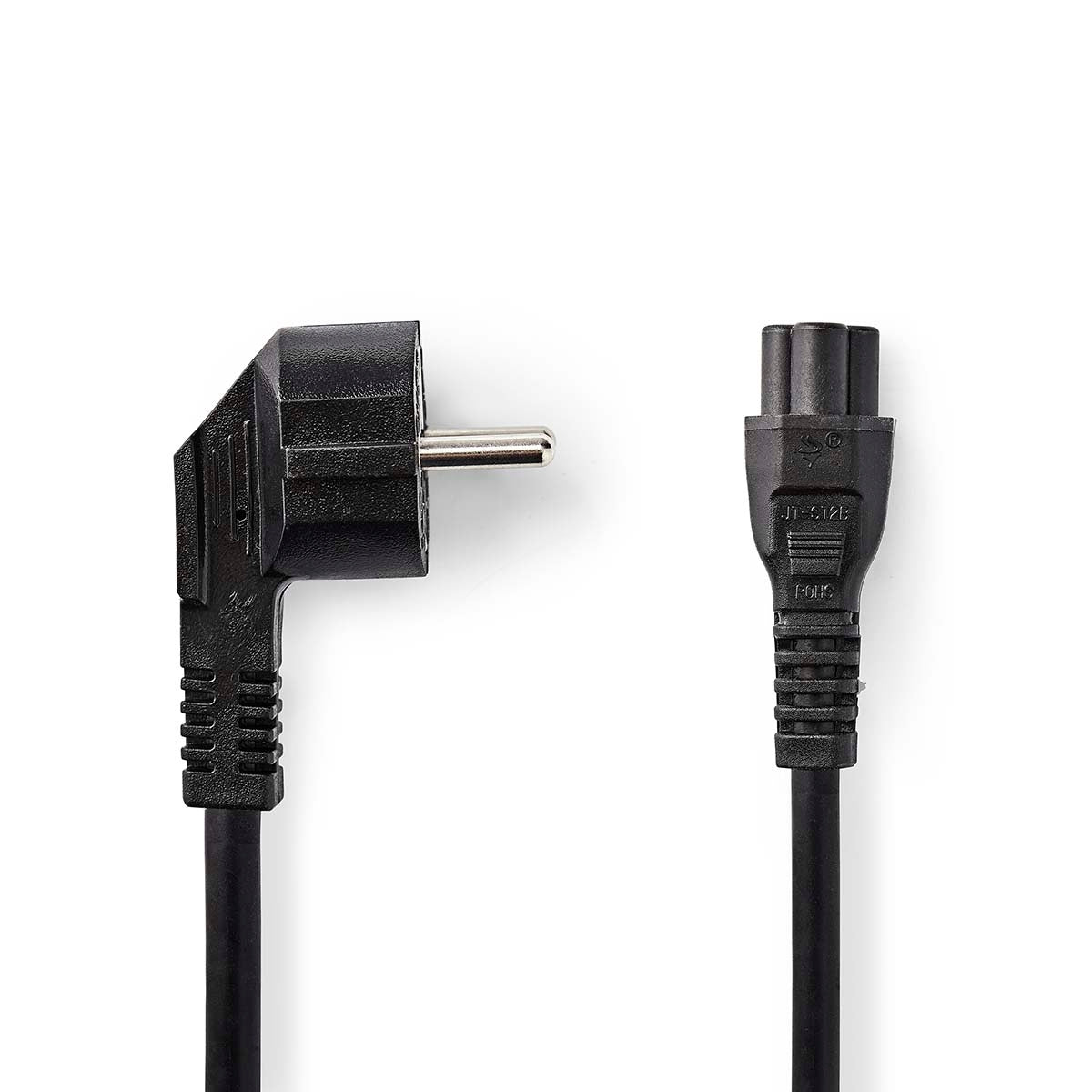 Power cable | Power connector Male | IEC-320-C5 | Angled | Straight | Nickel Plated | 5.00 m | Round | PVC | Black | Label