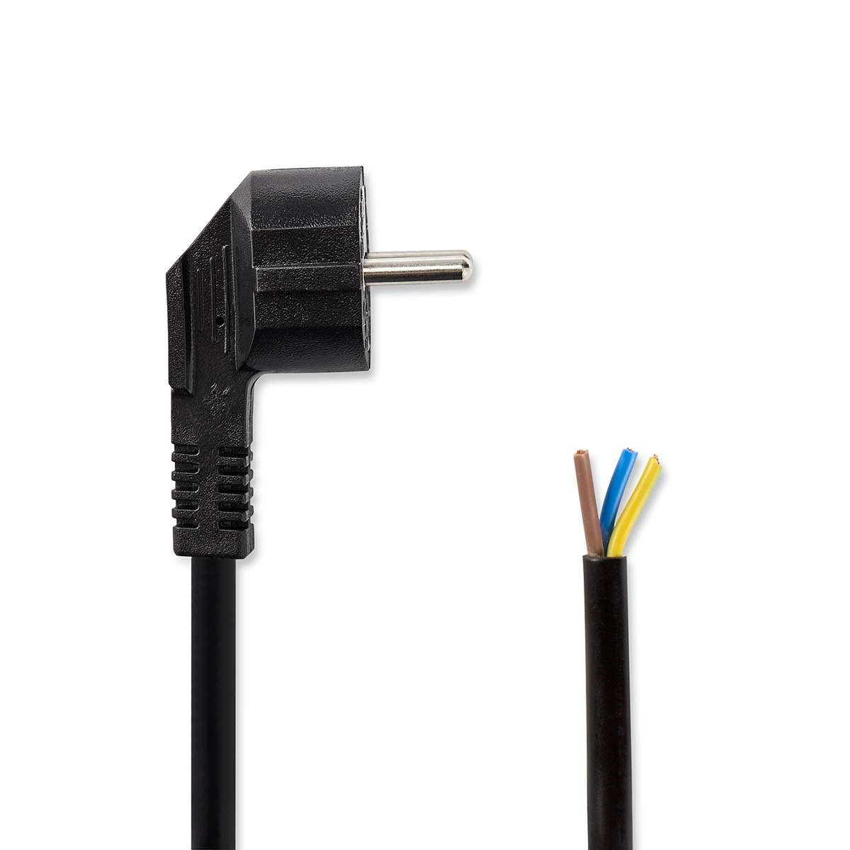 Power cable | Power connector Male | Open | Angled | Straight | Nickel Plated | 1.80 m | Round | Neoprene | Black | Label