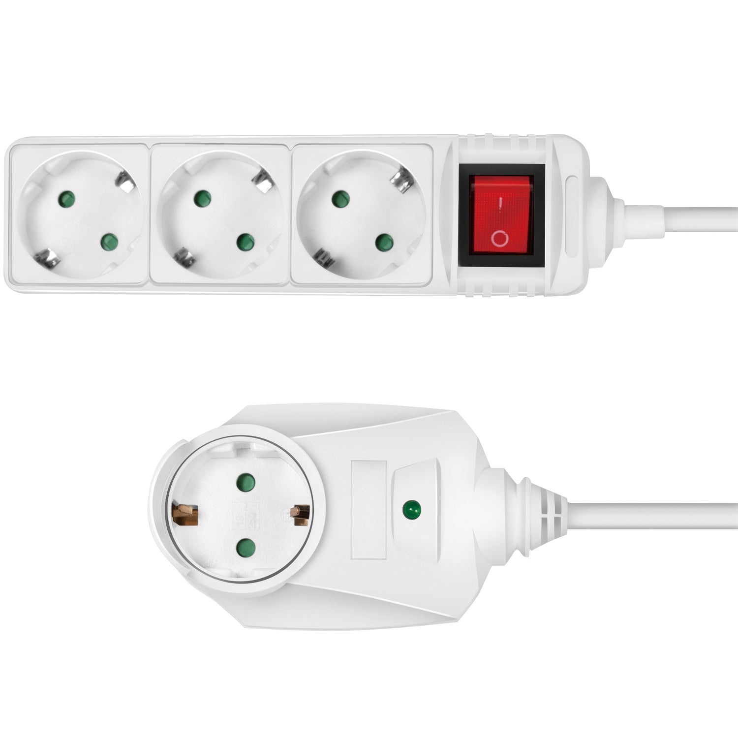 Power outlet 3-way + 1 through connector White