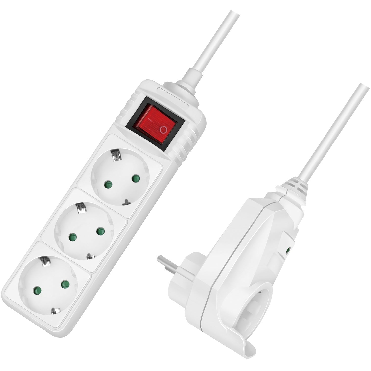 Power outlet 3-way + 1 through connector White