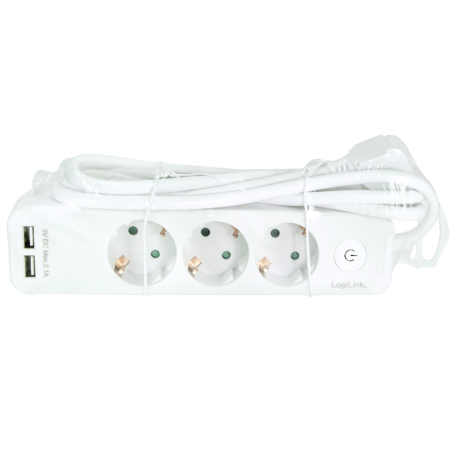 Power outlet 3-way + 2 USB with switch 1.5m White