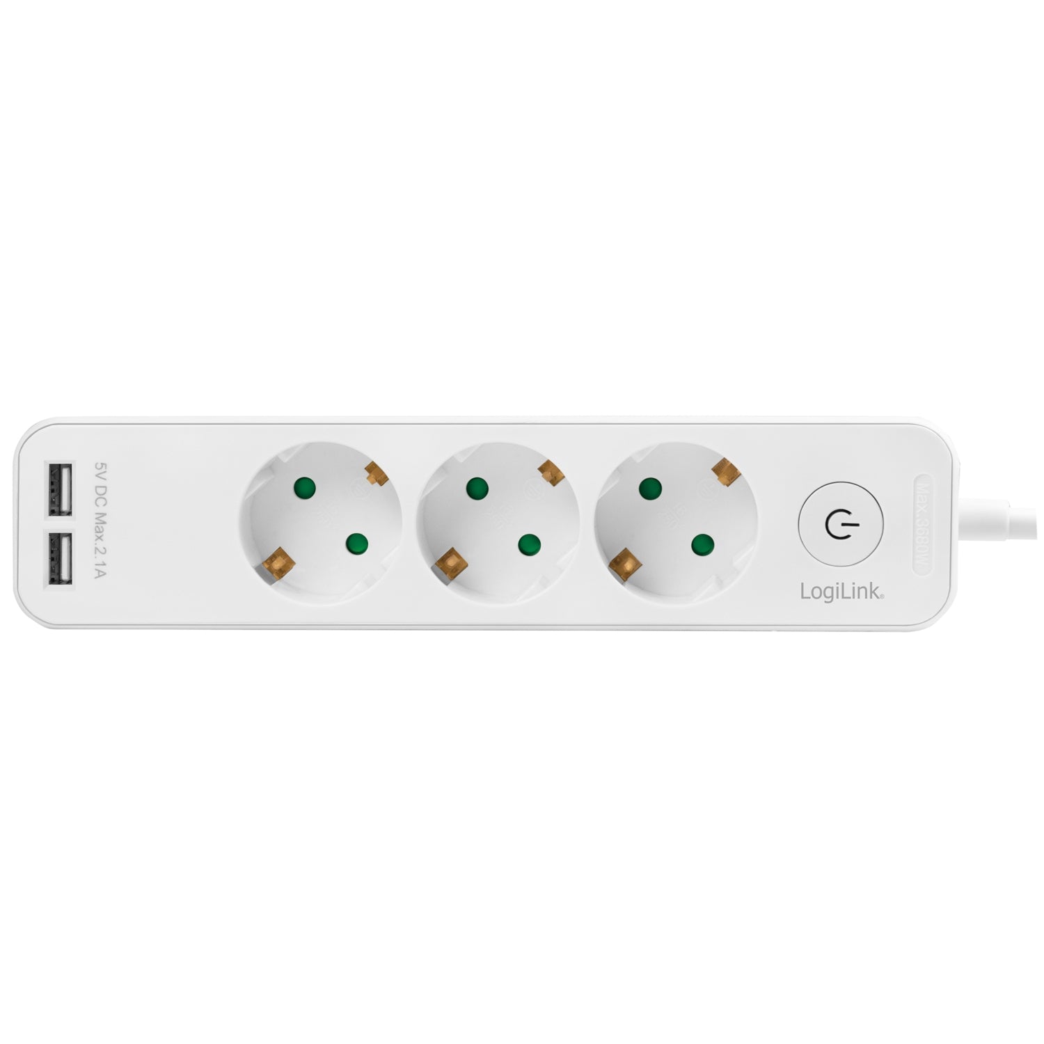 Power outlet 3-way + 2 USB with switch 1.5m White