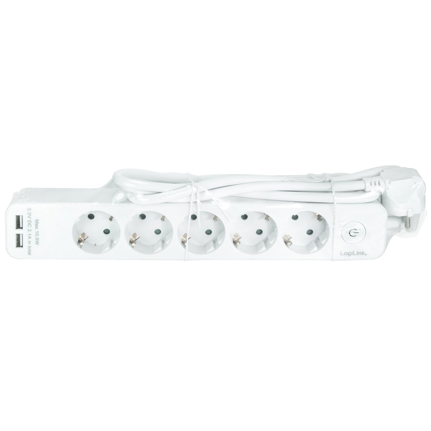 Power outlet 5-way + 2 USB with switch 1.5m White
