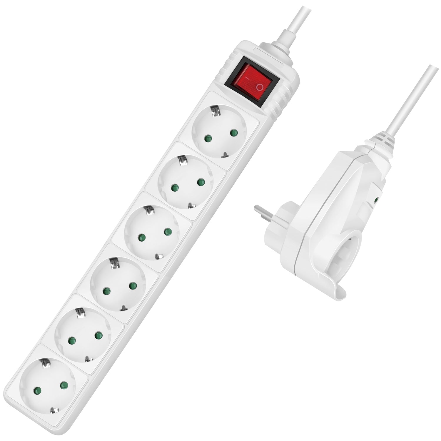 Power outlet 6-way + 1 through connector White