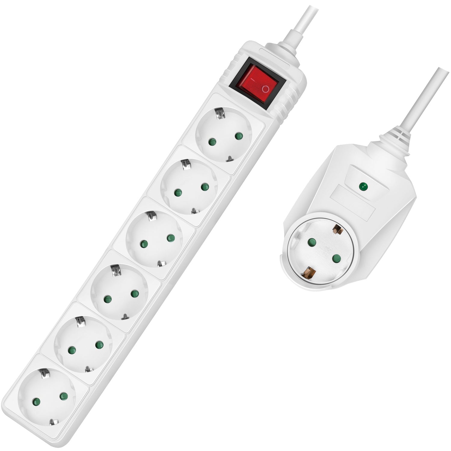 Power outlet 6-way + 1 through connector White