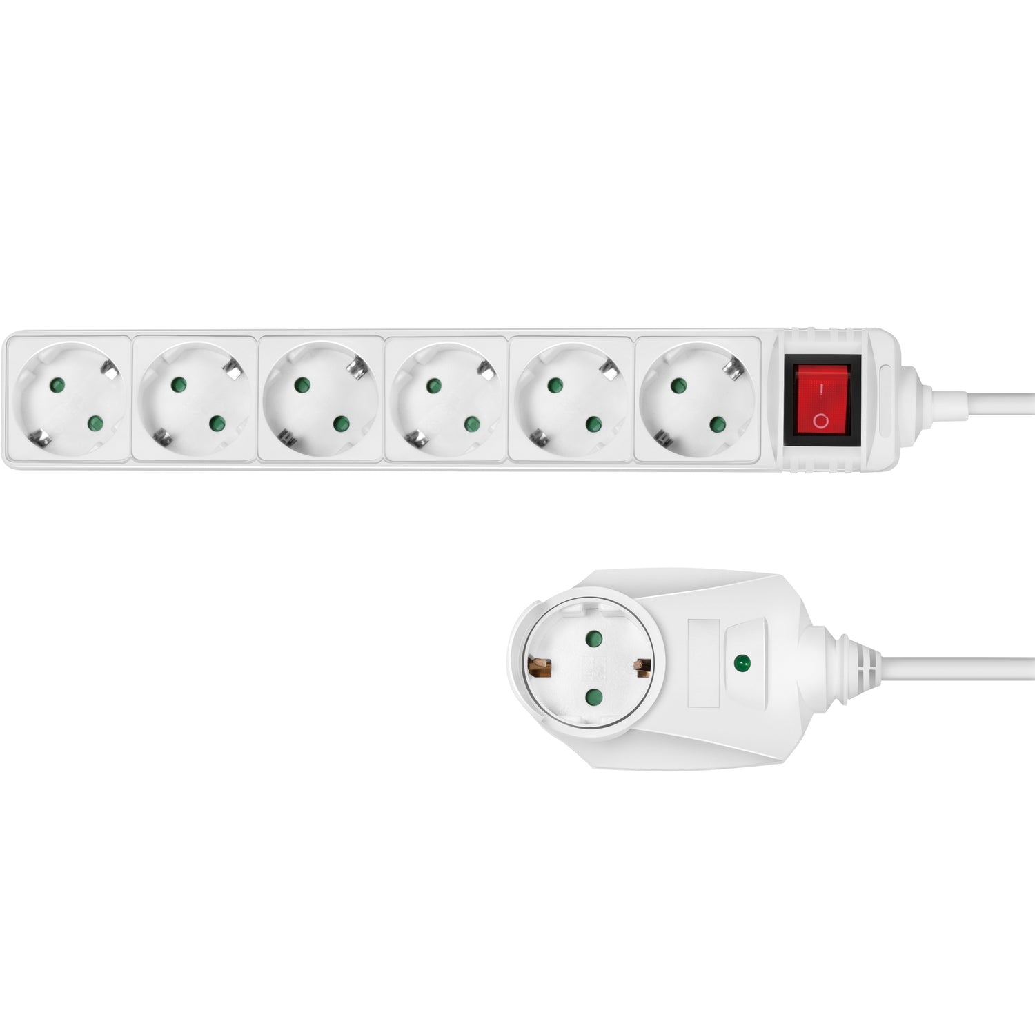 Power outlet 6-way + 1 through connector White