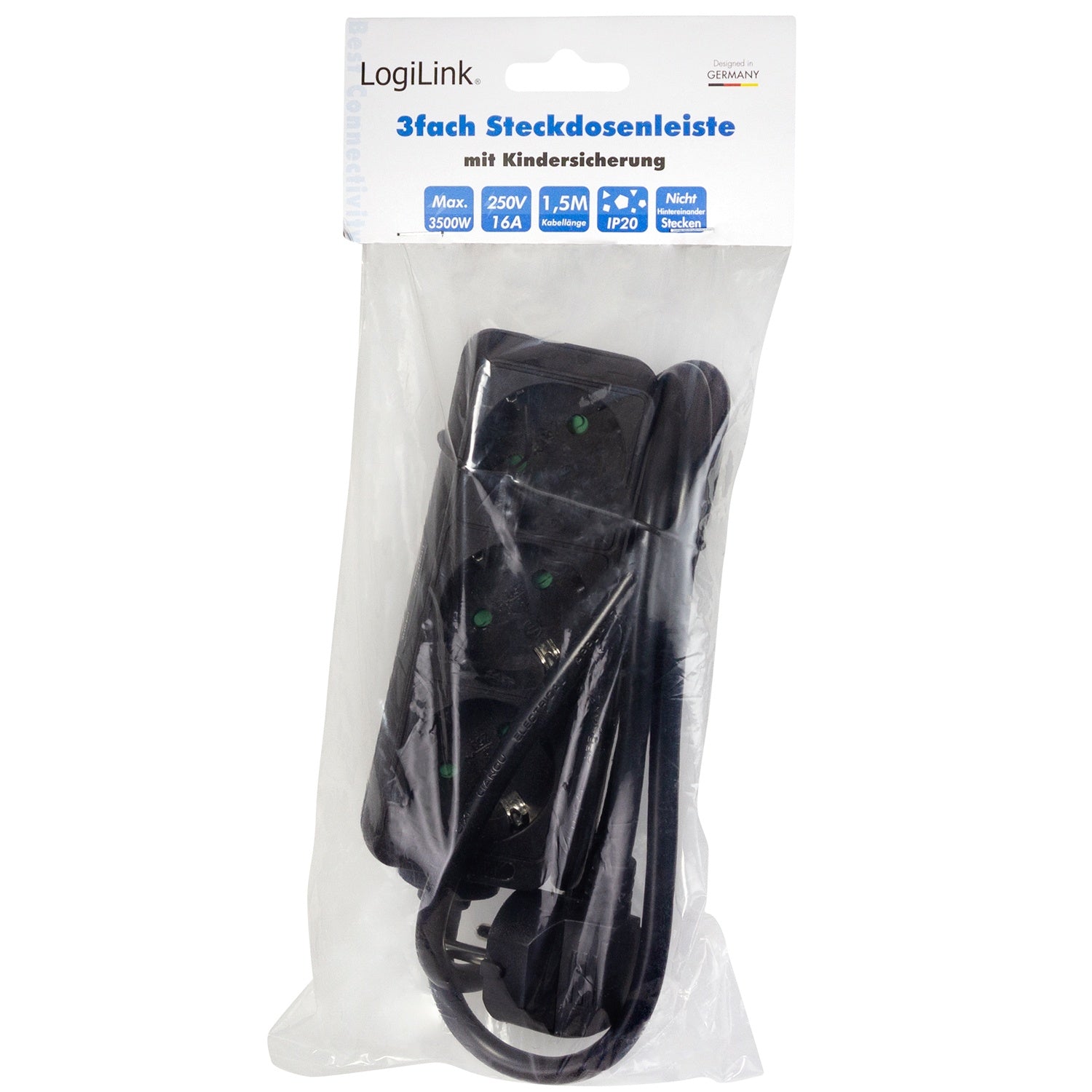 Power outlet Grounded 3-way 1.5m Black