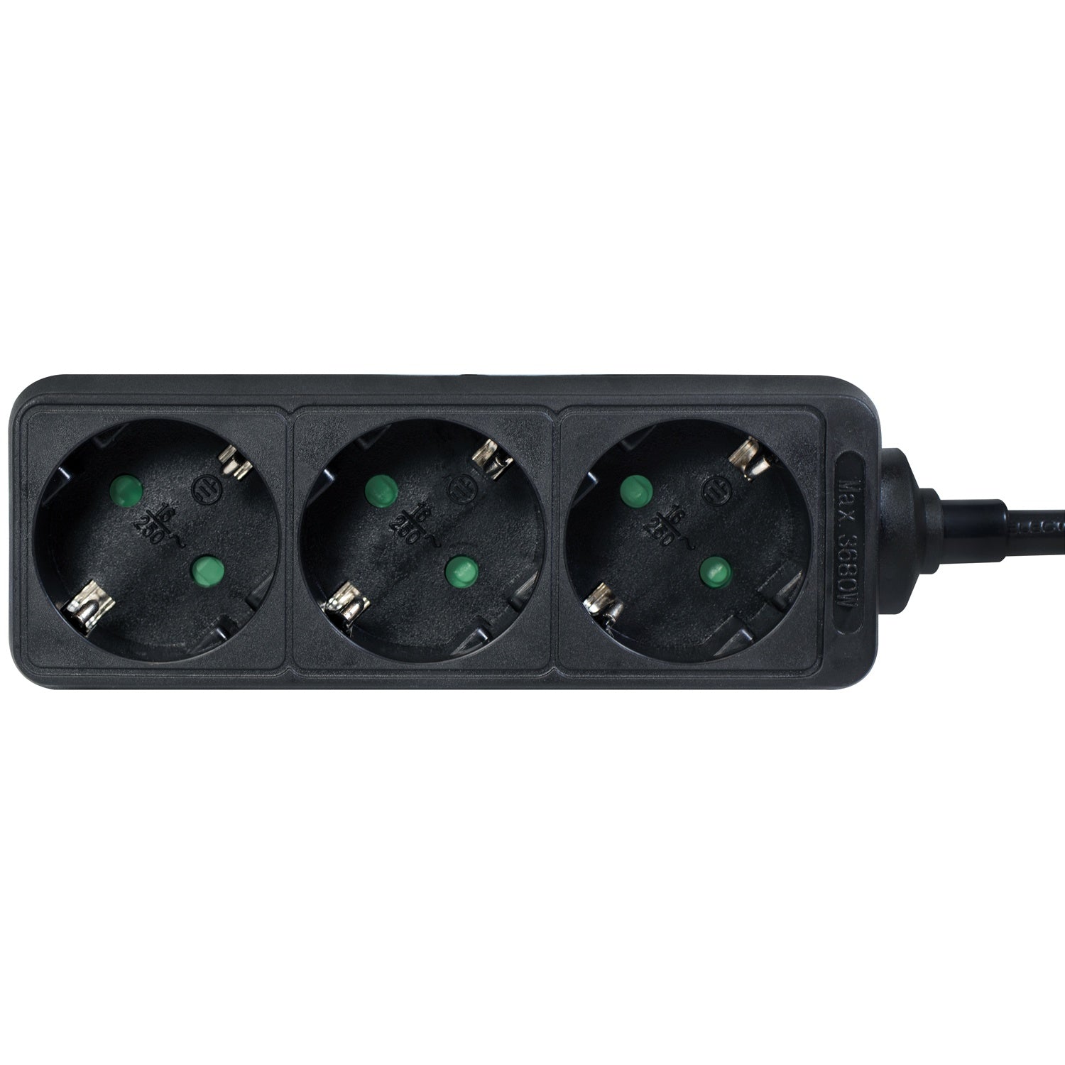 Power outlet Grounded 3-way 1.5m Black