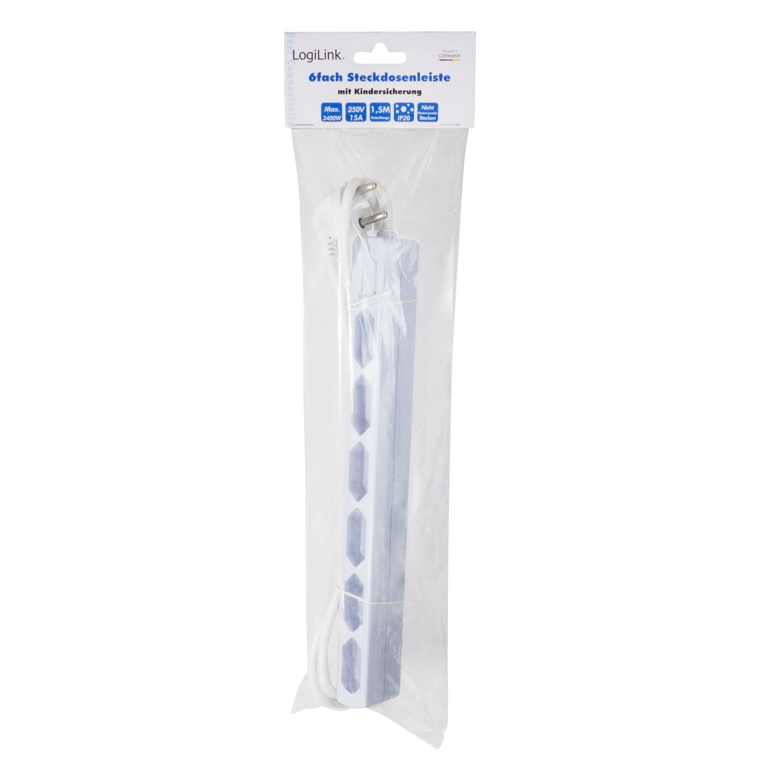 Power outlet Slim Euro 6-way 1.5m White