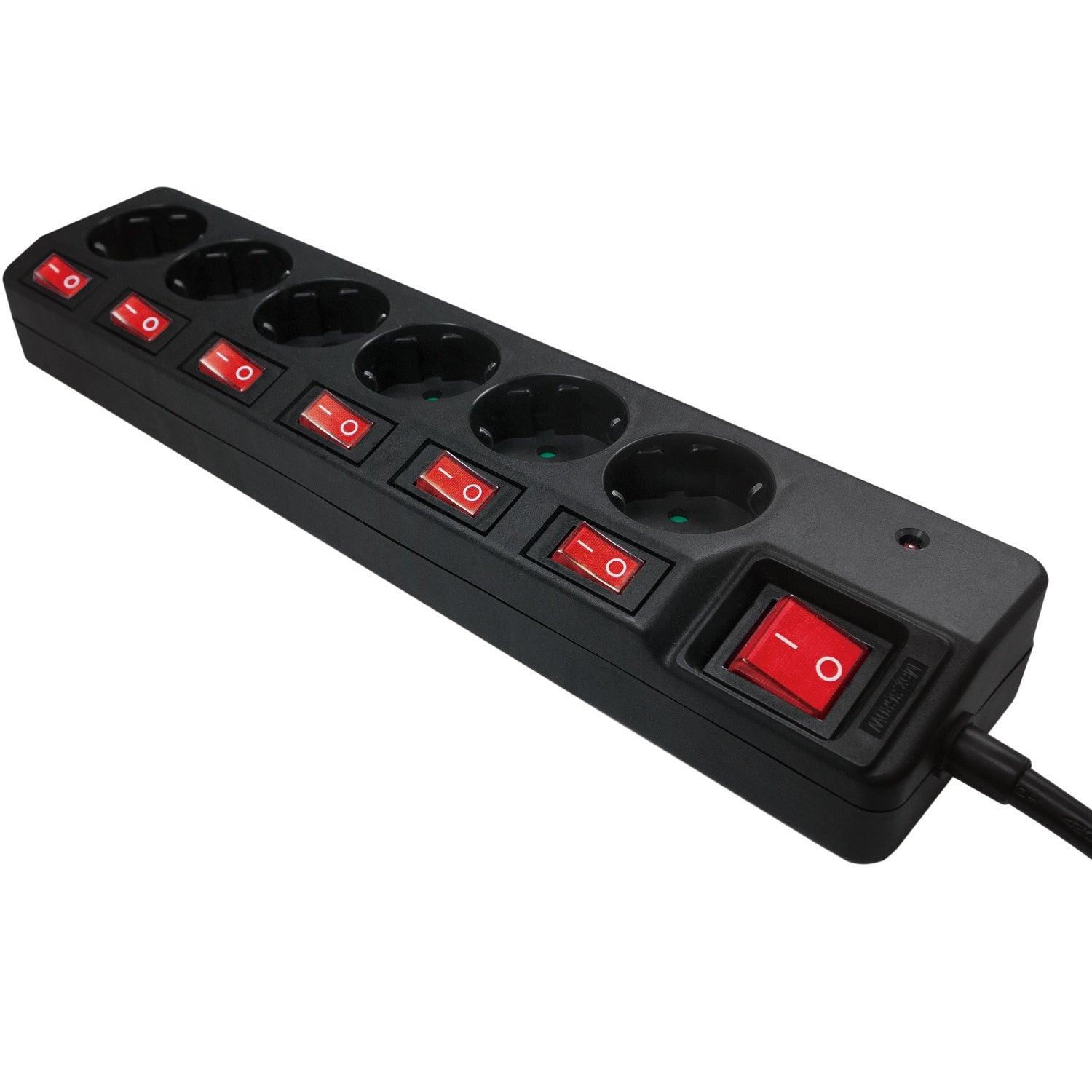 Power outlet with separate switches 6-way Black